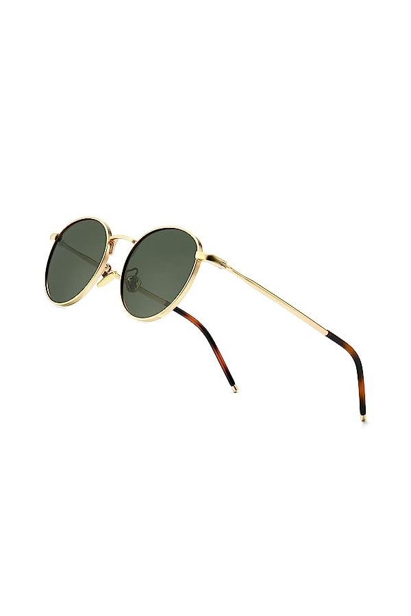 SUNGAIT Rond Vintage Lunettes de Soleil Polarisées Classique Rétro Métal Cadre Lunettes de Soleil Circulaire pour Femmes Homm
