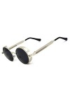 RONSOU Steampunk Style Ronde Vintage Polarisées Lunettes de Soleil Rétro Lunettes UV400 Protection Métal Cadre cadre argenté/