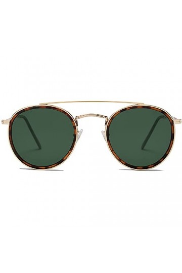 SOJOS Lunettes de Soleil pour Femme Ronde Polarisé Petit Double Pont SJ1104 avec Or Cadre/G15 Lentille