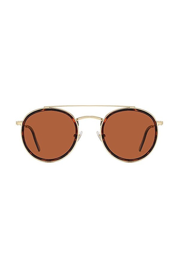 SOJOS Lunettes de Soleil pour Femme Ronde Polarisé Petit Double Pont SJ1104 avec Or Cadre/G15 Lentille