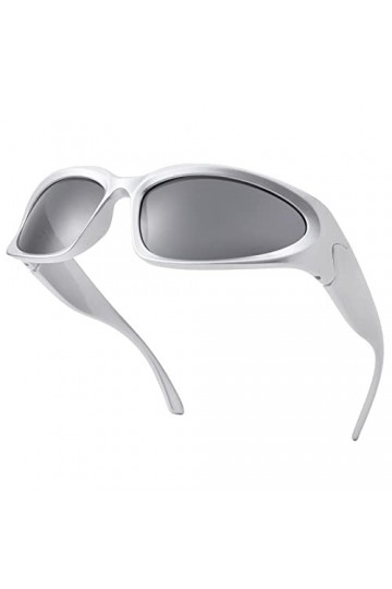 Pro Acme Lunettes de Soleil Enveloppante UV400 Lunettes Sport pour Homme Femme（A2 Monture Argenté | Oculaire Gris）