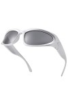 Pro Acme Lunettes de Soleil Enveloppante UV400 Lunettes Sport pour Homme Femme（A2 Monture Argenté | Oculaire Gris）
