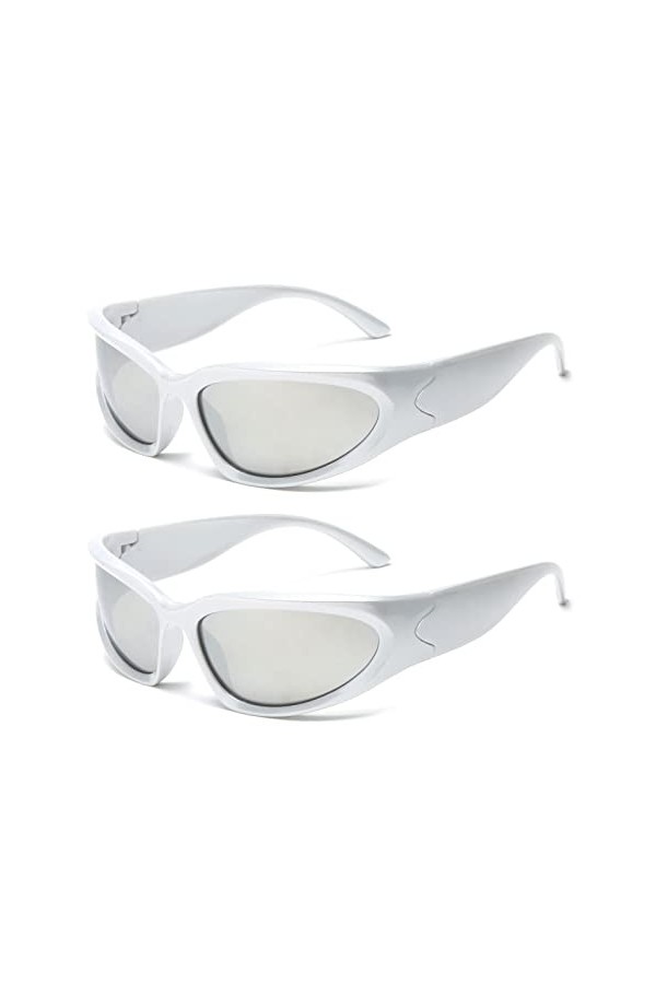 YAMEIZE Lunette de Soleil Homme Y2K Enveloppantes Femmes-Sport Moda Protection UV400 Vélo Vintage Lunettes