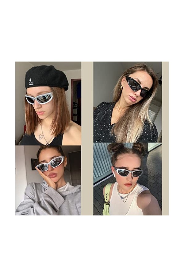 YAMEIZE Lunette de Soleil Homme Y2K Enveloppantes Femmes-Sport Moda Protection UV400 Vélo Vintage Lunettes