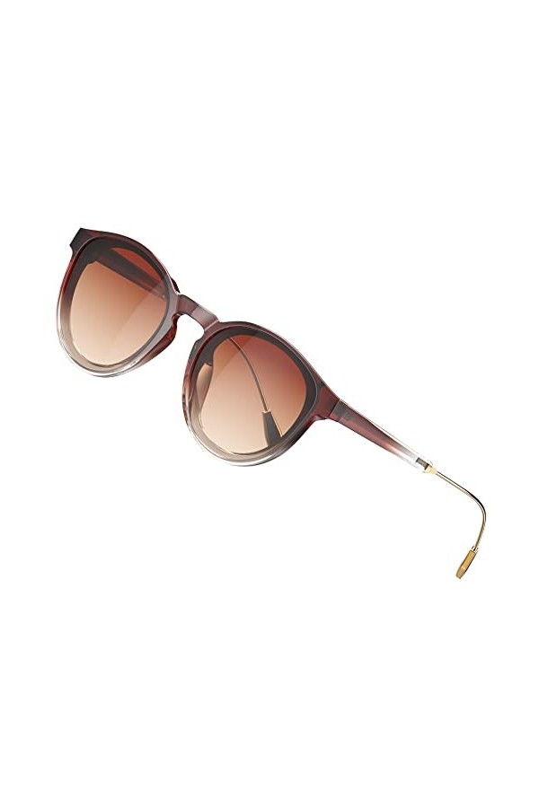 ATTCL Lunettes de soleil polarisées rondes classiques pour femmes Lunettes de soleil rétro UV400 C4 ClearBrown+brown
