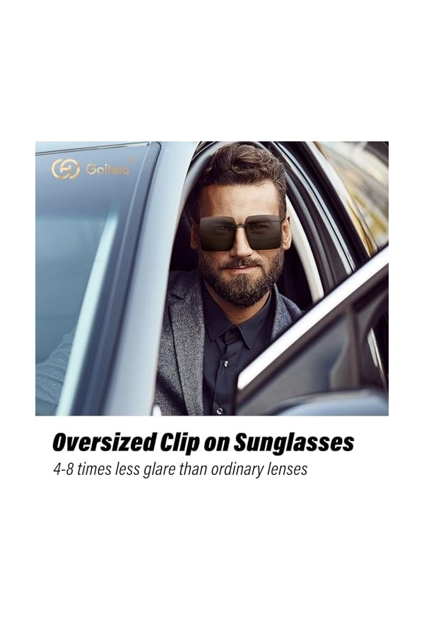 Goiteia Lunettes de soleil polarisées à clipser pour homme et femme, coupe compacte, Gris charbon , 62*52mm