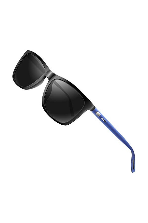 ATTCL Lunettes de Soleil polarisées Homme Femme métal Cadre Conduire Lunette de Soleil Black+blue+grey A387