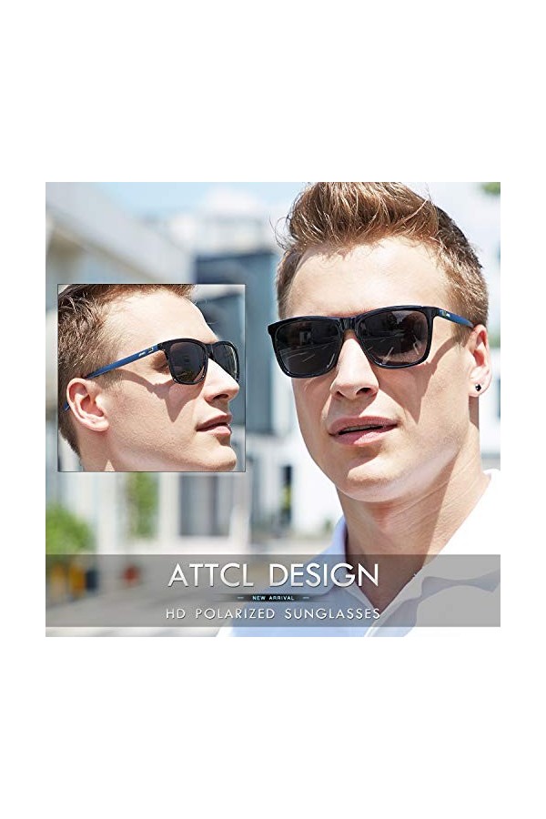 ATTCL Lunettes de Soleil polarisées Homme Femme métal Cadre Conduire Lunette de Soleil Black+blue+grey A387