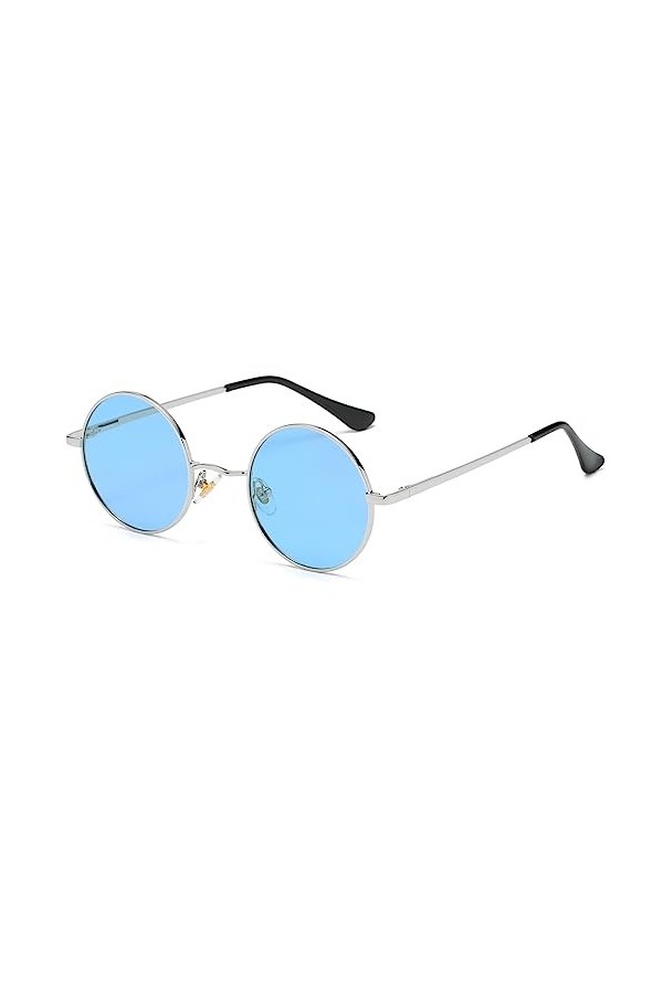Ggpyyon Lunettes de soleil rondes rétro polarisées vintage pour homme et femme, monture en métal classique, lunettes hippie, 