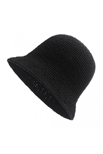 ZLYC Chapeau cloche dhiver en crochet pour femme Fait main Coton Tricot Cloche Bowler Chapeaux, noir uni, Taille unique