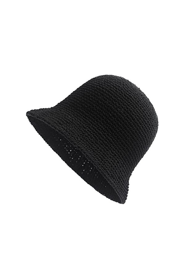 ZLYC Chapeau cloche dhiver en crochet pour femme Fait main Coton Tricot Cloche Bowler Chapeaux, noir uni, Taille unique
