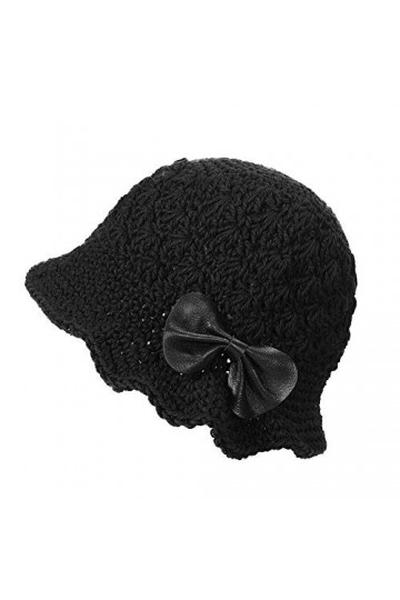 ZLYC Chapeau cloche dhiver en crochet pour femme Fait main Coton Tricot Cloche Bowler Chapeaux, noir uni, Taille unique