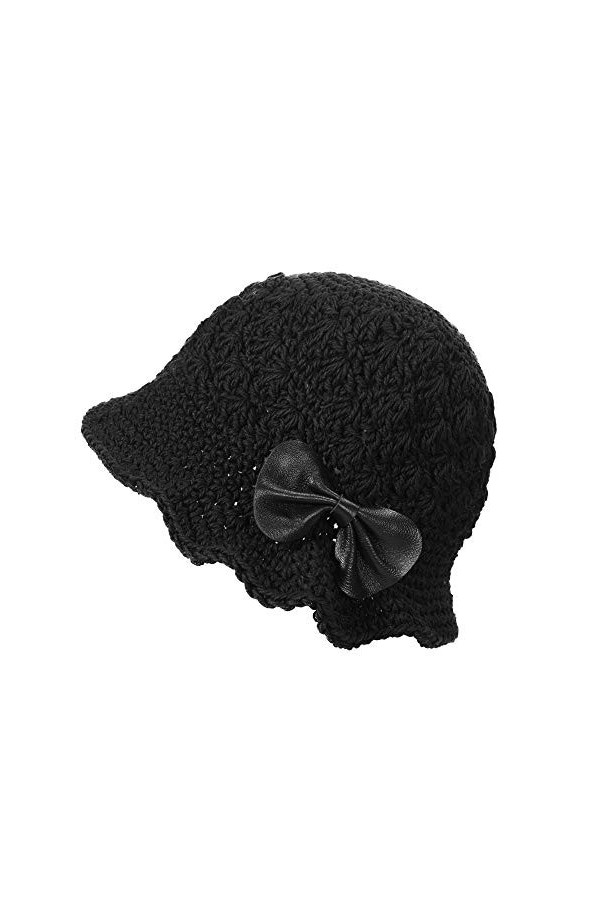 ZLYC Chapeau cloche dhiver en crochet pour femme Fait main Coton Tricot Cloche Bowler Chapeaux, noir uni, Taille unique