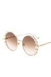 ShFhhwrl Classique des Lunettes De Soleil Lunettes De Soleil De Luxe Perle Femmes Mode Cadre en Métal Lunettes De Soleil Rond