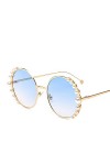 ShFhhwrl Classique des Lunettes De Soleil Lunettes De Soleil De Luxe Perle Femmes Mode Cadre en Métal Lunettes De Soleil Rond