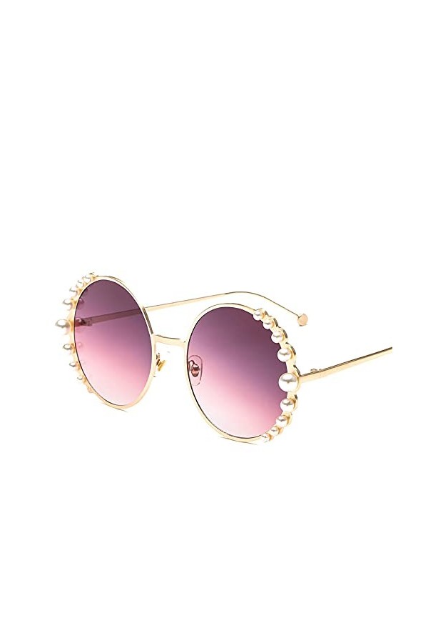 ShFhhwrl Classique des Lunettes De Soleil Lunettes De Soleil De Luxe Perle Femmes Mode Cadre en Métal Lunettes De Soleil Rond