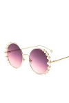 ShFhhwrl Classique des Lunettes De Soleil Lunettes De Soleil De Luxe Perle Femmes Mode Cadre en Métal Lunettes De Soleil Rond