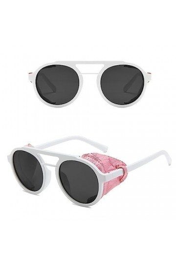 MUTYNE Lunettes de soleil Steampunk Vintage pour hommes, lunettes de soleil rondes à la mode unique pour femmes, Punk, blanc 