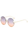 HWRHWR Lunettes de Soleil à Monture Ronde pour Femmes, Miroir de Parasol à lentille océanique