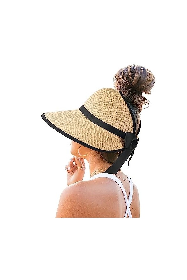 FURTALK Chapeau de Paille Pliable UPF 50+ pour Femmes Chapeau dété avec attachement