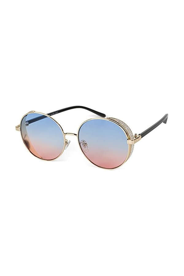 styleBREAKER Lunettes de soleil rondes pour femmes avec verres en polycarbonate teinté et paillettes Side Shield, monture mét