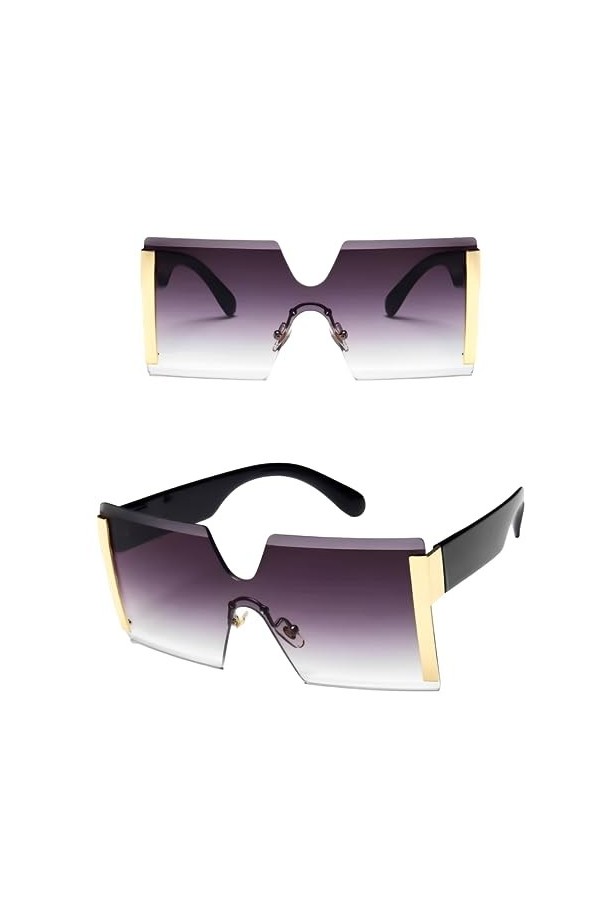 No Name Ltd Lunettes de soleil surdimensionnées à demi-bord pour femme - Élégantes - Bord doré - Sans monture - Visière plate