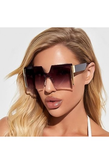 No Name Ltd Lunettes de soleil surdimensionnées à demi-bord pour femme - Élégantes - Bord doré - Sans monture - Visière plate