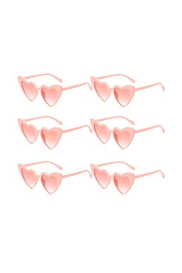 HEAWAA Lot de 6 lunettes de soleil vintage en forme de cœur pour femme, lunettes rétro tendance pour filles, femmes, shopping