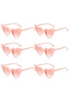 HEAWAA Lot de 6 lunettes de soleil vintage en forme de cœur pour femme, lunettes rétro tendance pour filles, femmes, shopping