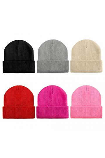 Geebuzz Lot de 6 bonnets tricotés pour homme et femme - Couleur unie - Chaud - Col côtelé, Lot de 6 - Multicolore - 2, taille