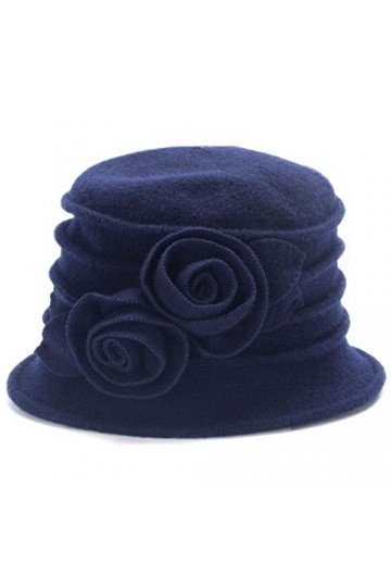 Lawliet Chapeau cloche vintage élégant en laine pour femme A287, Navy Blue, taille unique