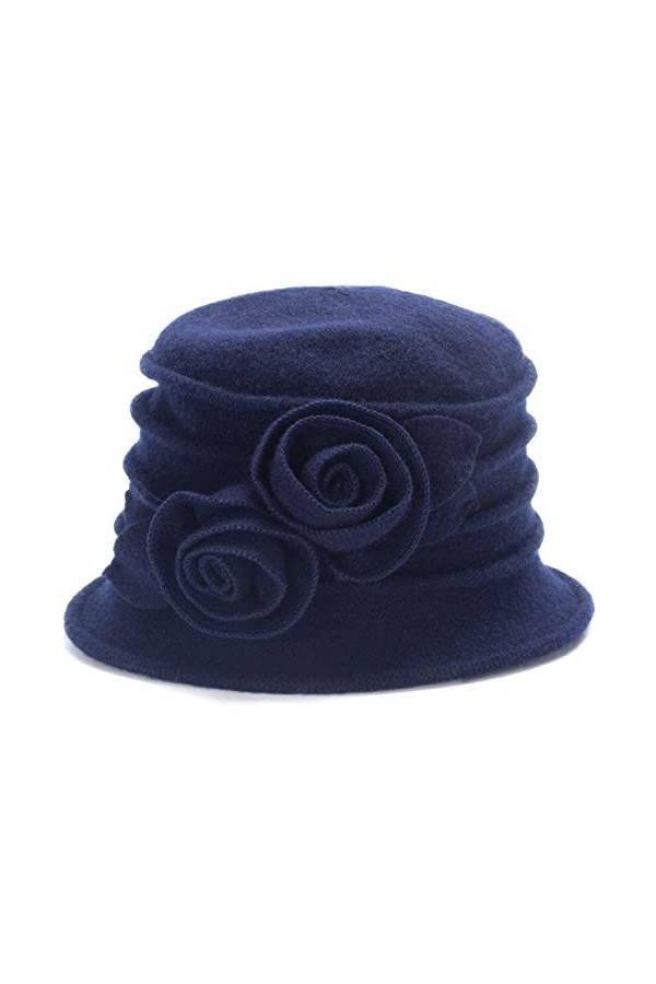 Lawliet Chapeau cloche vintage élégant en laine pour femme A287, Navy Blue, taille unique