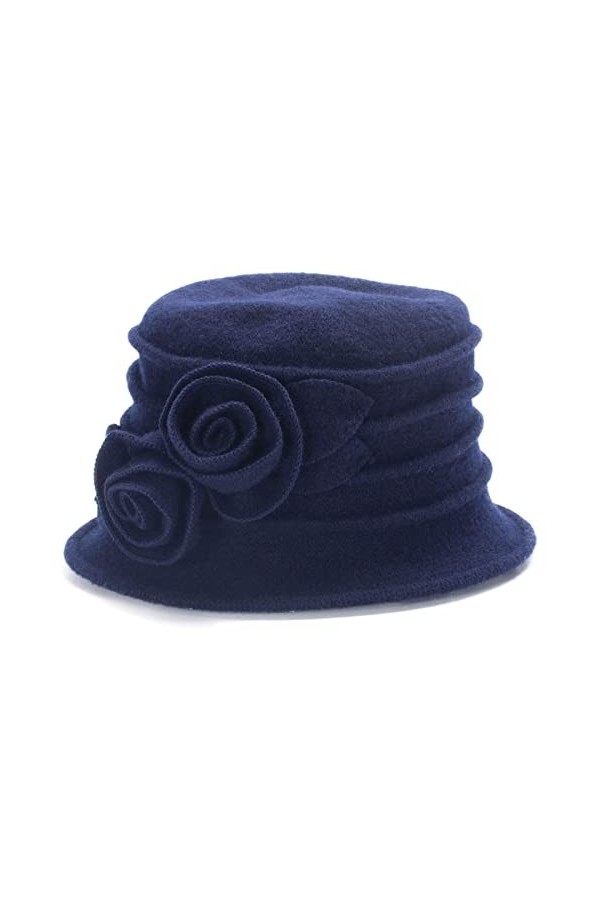 Lawliet Chapeau cloche vintage élégant en laine pour femme A287, Navy Blue, taille unique