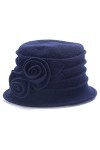 Lawliet Chapeau cloche vintage élégant en laine pour femme A287, Navy Blue, taille unique