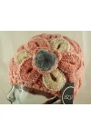 Ensemble bonnet écharpe 2 pièces pour femme en tricot avec fleurs en fausse fourrure Rose, rose, Taille unique
