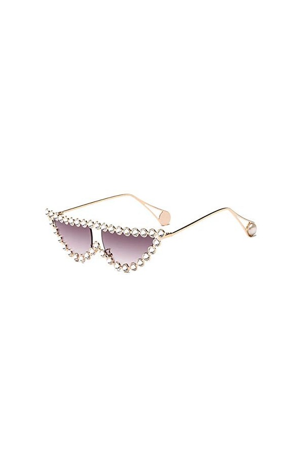 YUANCHENG Strass Métal Cat eye lunettes de soleil Femmes Gradient Lenses UV400 Retro Female Shades C2 Gold-Grey