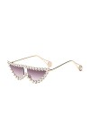 YUANCHENG Strass Métal Cat eye lunettes de soleil Femmes Gradient Lenses UV400 Retro Female Shades C2 Gold-Grey