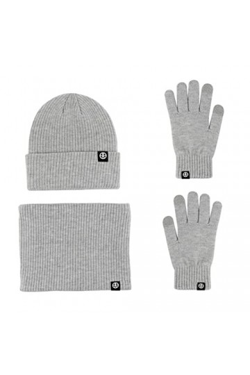 LumiSyne Hiver 3 En 1 Packs Bonnet Tricoté Écharpe Et Gants Homme Femme Couleur Unie Bonnet Tricoté Gants dÉcran Cache-Cou A