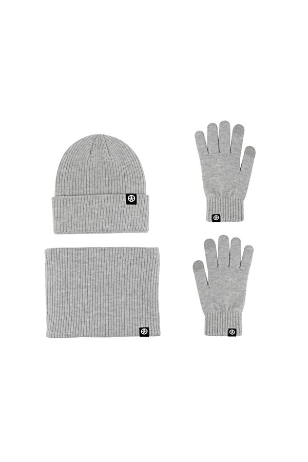 LumiSyne Hiver 3 En 1 Packs Bonnet Tricoté Écharpe Et Gants Homme Femme Couleur Unie Bonnet Tricoté Gants dÉcran Cache-Cou A