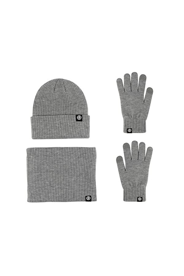 LumiSyne Hiver 3 En 1 Packs Bonnet Tricoté Écharpe Et Gants Homme Femme Couleur Unie Bonnet Tricoté Gants dÉcran Cache-Cou A