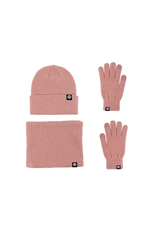 LumiSyne Hiver 3 En 1 Packs Bonnet Tricoté Écharpe Et Gants Homme Femme Couleur Unie Bonnet Tricoté Gants dÉcran Cache-Cou A