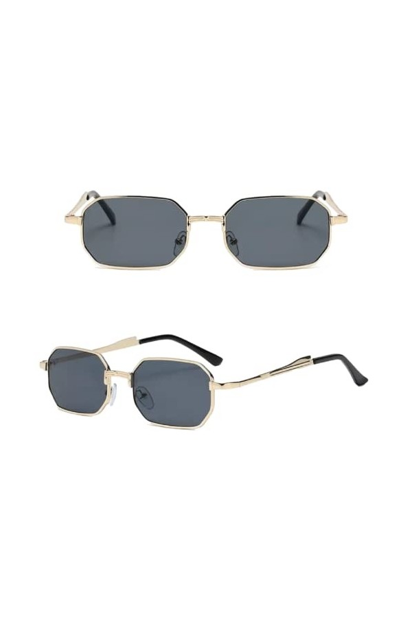No Name Ltd Lunettes de soleil hexagonales octogonales pour femme et homme - Monture dorée - Verres gris foncé - Style hippie