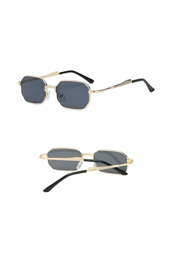 No Name Ltd Lunettes de soleil hexagonales octogonales pour femme et homme - Monture dorée - Verres gris foncé - Style hippie