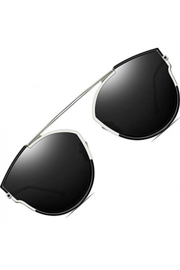 ATTCL Lunettes de soleil pour femme 100 % polarisées protection UV verres plats effet miroir monture métallique - Noir - M