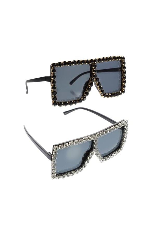 LIFKOME 2 Pièces Lunettes De Soleil Carrées Femmes Lunettes De Soleil Lunettes De Soleil Décoratives Lunettes De Soleil De Fê