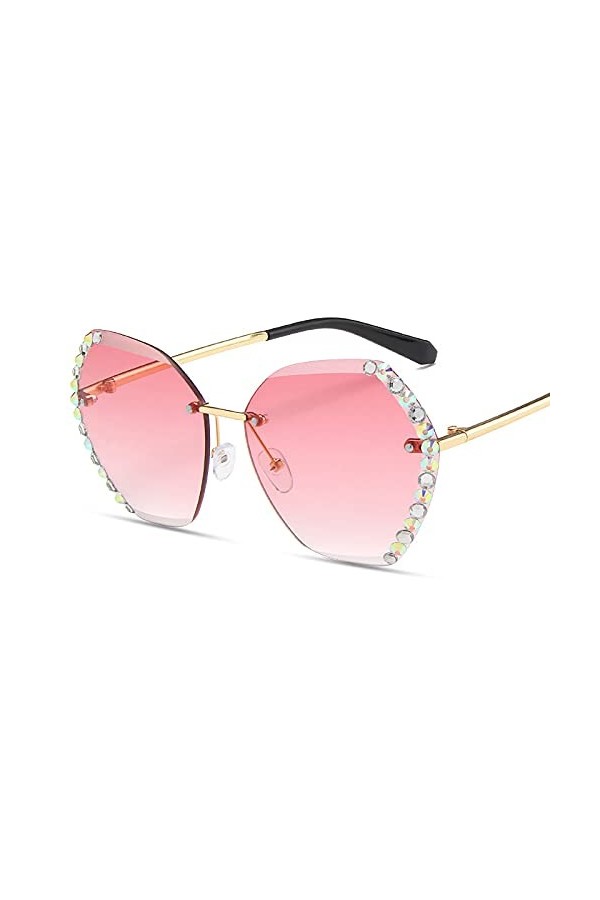 QFSLR Lunettes De Soleil, Lentille Océanique Polygonale sans Monture, Lunettes De Soleil pour Femmes, Branches en Métal, Prot