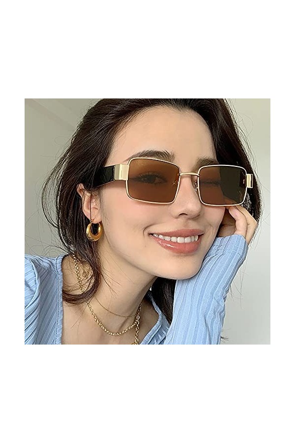 QFSLR Lunettes De Soleil Classiques Rétro pour Hommes À Petite Monture Carrée UV400 Lunettes De Soleil Protectrices pour Femm