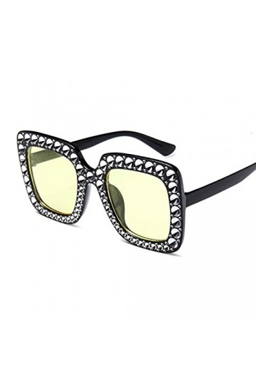 HAOMAO Lunettes de Soleil carrées de Luxe Big Mirror Shades pour Femmes Blackyellow