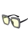 HAOMAO Lunettes de Soleil carrées de Luxe Big Mirror Shades pour Femmes Blackyellow