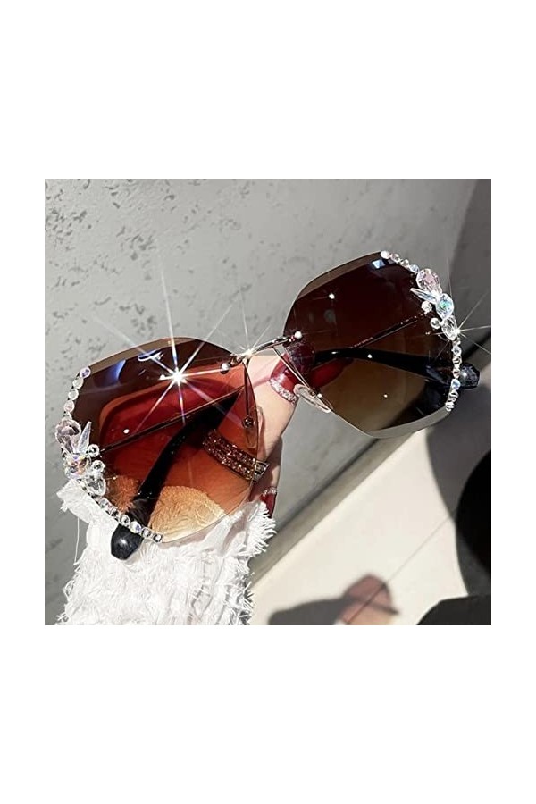 WANZ Lunettes de Soleil sans cruche Vintage Femme de Luxe de Luxe Verres de Soleil Feme-Double Brown,Other